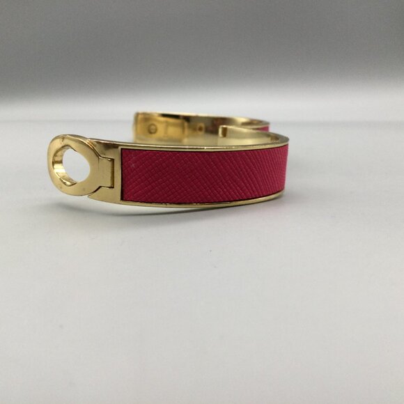 Coach Turnlock Hinged Bangle Pink Pink Leather Inlay 7" - Picture 7 of 15